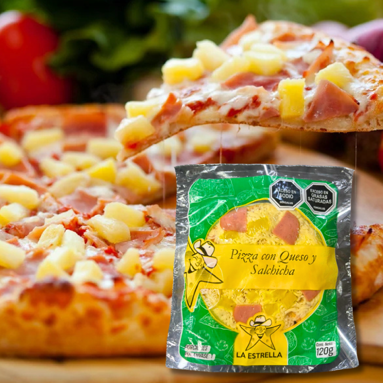 Pizza La Estrella con queso y salchicha